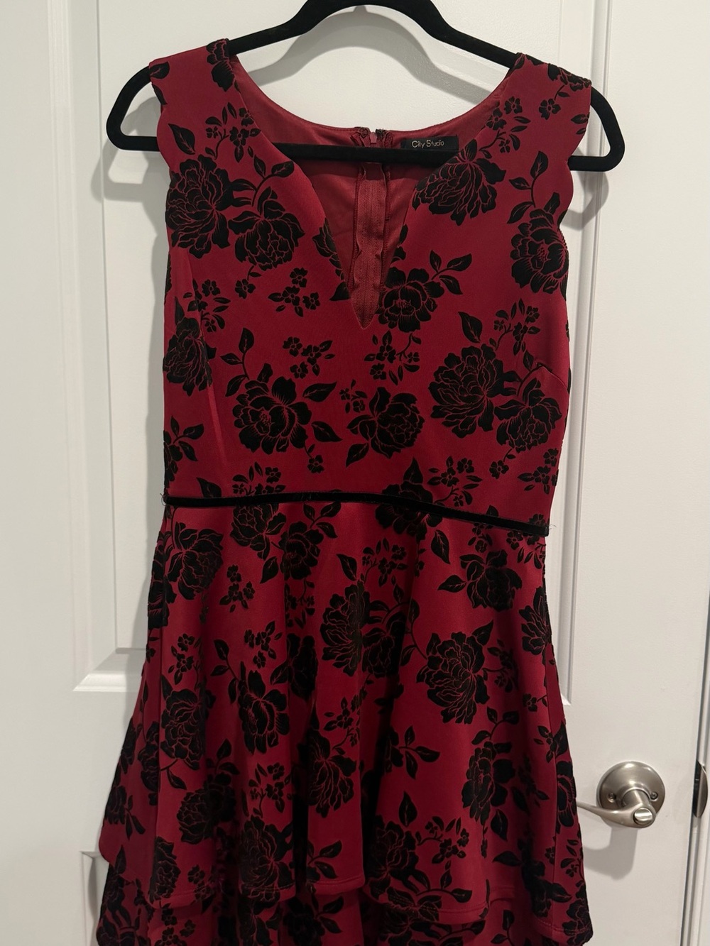 Macy's Red and Black Floral Fit-and-Flare Mini Dress